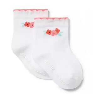 Janie and Jack Baby Floral Sock in White Size 0-3 Months